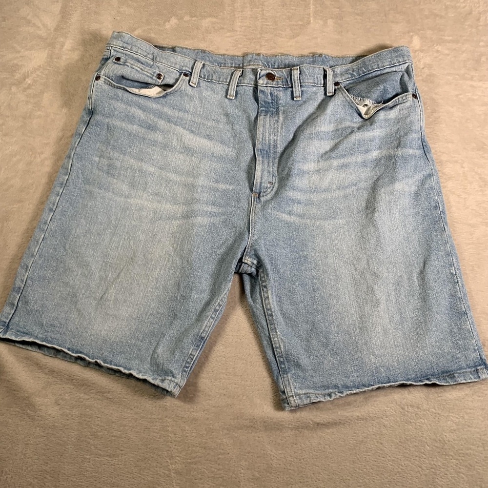 Wrangler Denim Shorts Mens 40 Light Wash Cutoff Raw Hem Stretch Zip Fly 5-Pocket